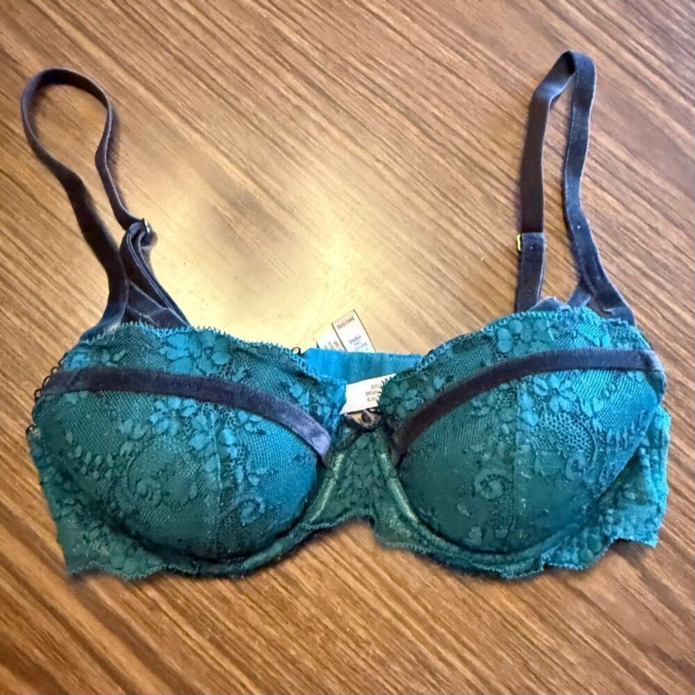 Victoria's Secret Dream Angels Lined Demi Bra Green Black Velvet 34C - Picture 8 of 8